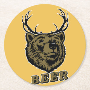 Bear + Deer = Beer? Runder Pappuntersetzer