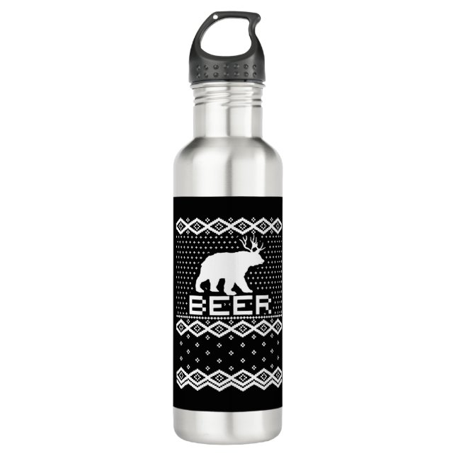 Bear Deer BEER Ugly Christmas Edelstahlflasche (Vorderseite)