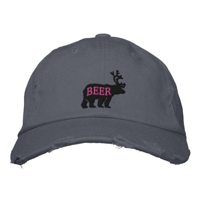 Bear Deer oder Bier bestickt Bestickte Kappe (Vorderseite)