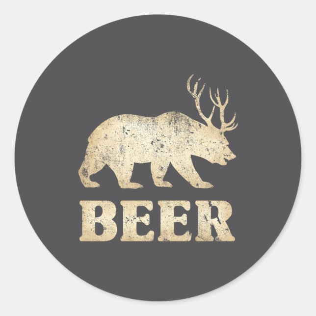 Bear Deer Vintage Beer  Runder Aufkleber (Vorderseite)