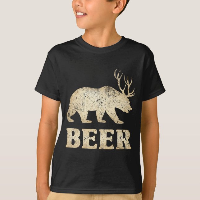 Bear Deer Vintage Beer  T-Shirt (Vorderseite)