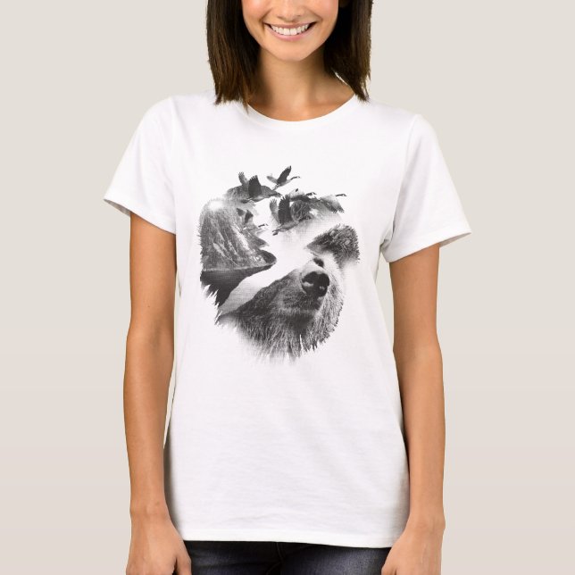 Bear Design Double Exposed T-Shirt (Vorderseite)