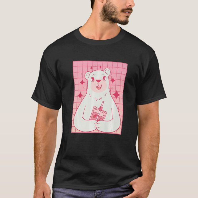 Bear Drinking Strawberry Milk T-Shirt (Vorderseite)