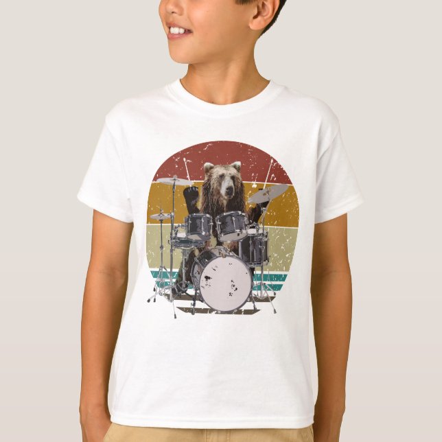 Bear Drummer Playing Drums Boy T - Shirt (Vorderseite)