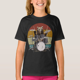 Bear Drummer Playing Drums Girl T - Shirt