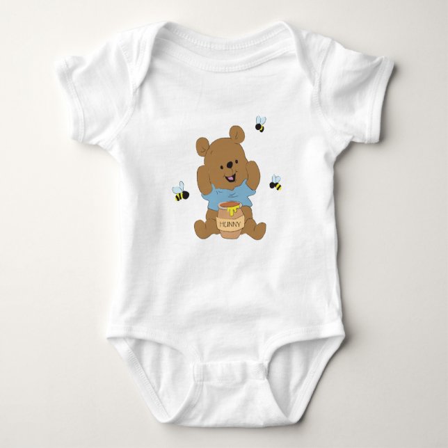 Bear Eating Honey Blue Brown Baby Strampler (Vorderseite)
