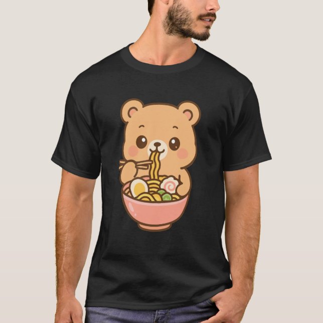 Bear Eating Ramen Noodles Kawaii Cute Funny   1 T-Shirt (Vorderseite)