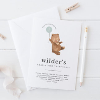 Bear ersten Geburtstag Einladung Grünen Ballon