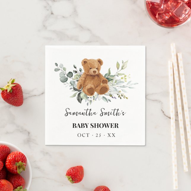 Bear Eucalyptus Greenery Baby Shower Napkins Serviette (Beispiel)
