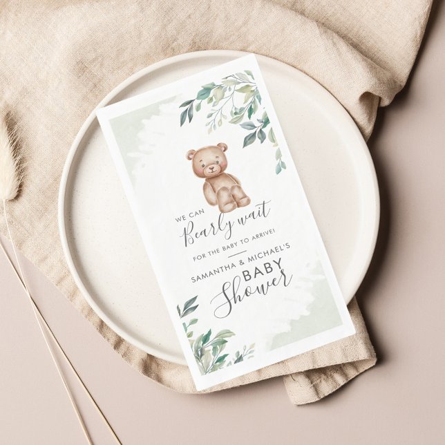 Bear Eucalyptus Verlasse Paares Baby Dusche Serviette (Bearly Wait Bear Woodland Animal Baby Shower Guest Towel Napkin)