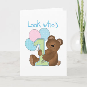 Bear First Birthday Blue Tshirts und Geschenke Karte