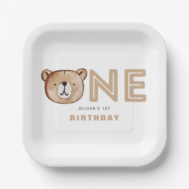 Bear First Birthday Teller (Vorderseite)
