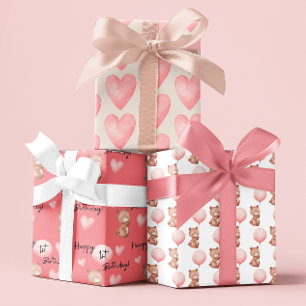 Bear First Birthday Wrapping Paper Sheets Geschenkpapier Set