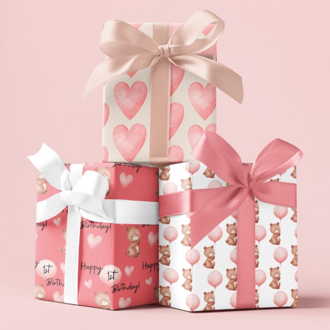 Bear First Birthday Wrapping Paper Sheets Geschenkpapier Set (Celebrate a special 1st birthday with these cute bear wrapping paper sheets! )