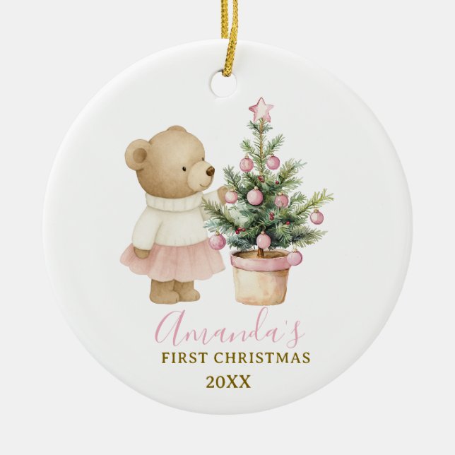 Bear First Christmas Keepsake for Baby Girl Keramik Ornament (Vorne)