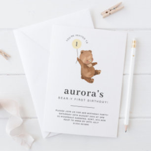 Bear First Geburtstag Einladung Gelben Ballon