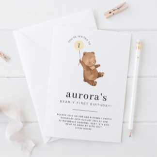 Bear First Geburtstag Einladung Gelben Ballon