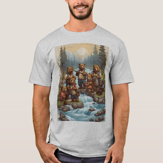 Bear Fishing Expedition: Designs für Whimsical T - T-Shirt (Vorderseite)
