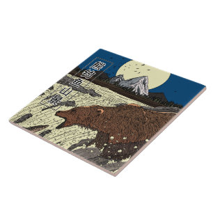 Bear Fishing Mountain Scene Fliese