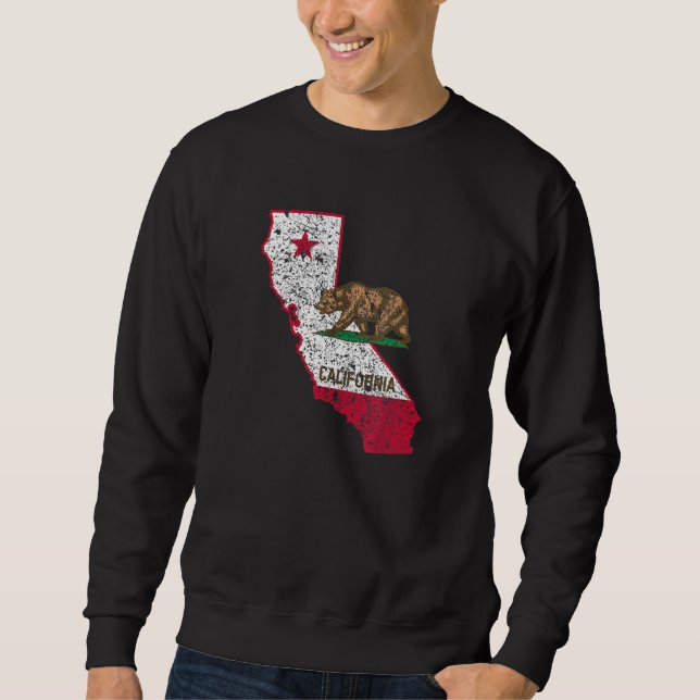 Bear Flag Distressed Staat Map Republik Kalifornie Sweatshirt (Vorderseite)