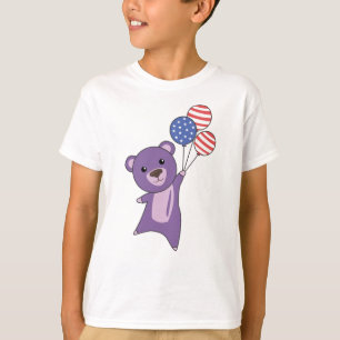 Bear Flies Balloons USA Up Sweet Animals Lila T-Shirt