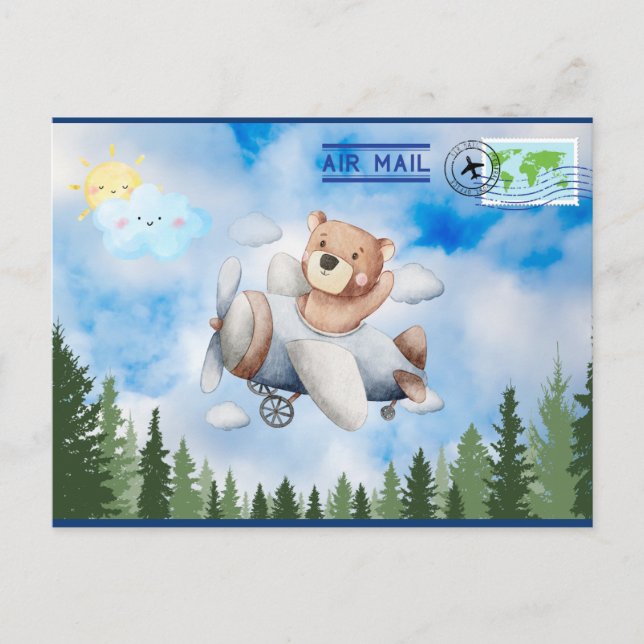 Bear Flying Airmail Postcard Postkarte (Vorderseite)
