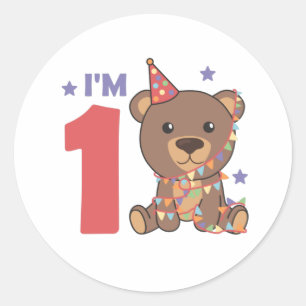 Bear for the first Birthday for children 1 year Cl Runder Aufkleber