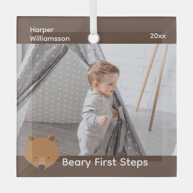 Bear Foto Baby Erste Schritte Weihnachten Ornament Aus Glas (Vorderseite)