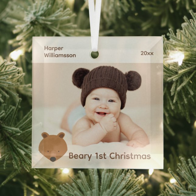 Bear Foto Baby First Christmas Ornament Aus Glas (Insitu)