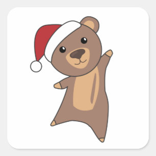 Bear Frohe Weihnachten Winter Tiere Bären Quadratischer Aufkleber