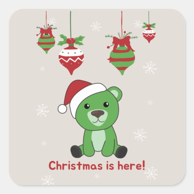 Bear Frohe Weihnachts Winter Tiere Bears Square S Quadratischer Aufkleber (Vorderseite)