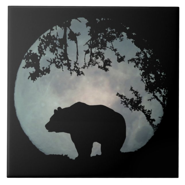Bear Full Moon Art Tile Fliese (Vorderseite)