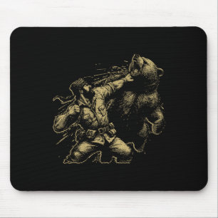 Bear Funny Man Punching Bär Retro Vintag Jagd Mousepad