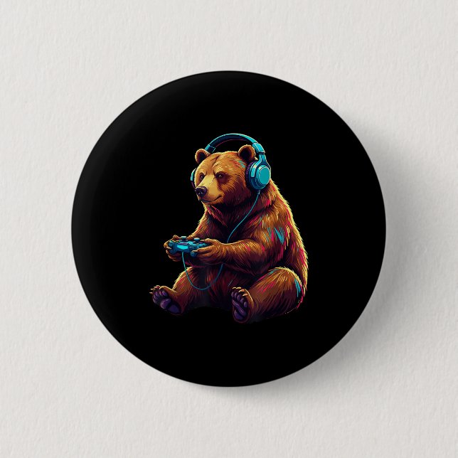 Bear Gaming Animal Video Games Funny Bear  Button (Vorderseite)