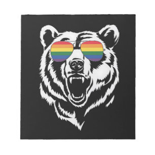 Bear Gay LGBTQ Rainbow Sunglasses Pride Flag Notizblock