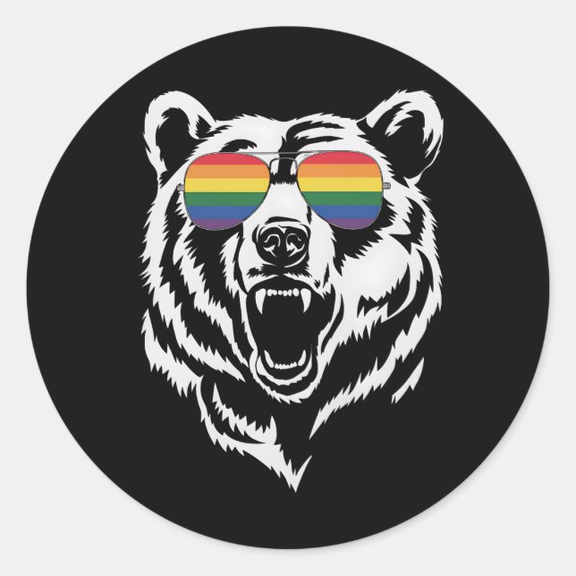 Bear Gay LGBTQ Rainbow Sunglasses Pride Flag Runder Aufkleber (Vorderseite)
