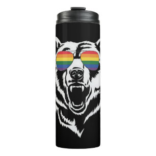 Bear Gay LGBTQ Rainbow Sunglasses Pride Flag Thermosbecher