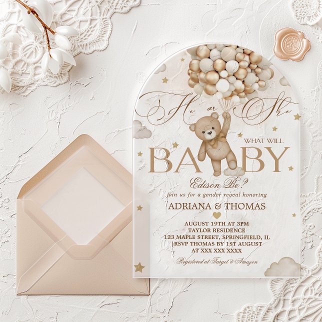 Bear Gender Reveal Acryleinladungen (Von Creator hochgeladen)