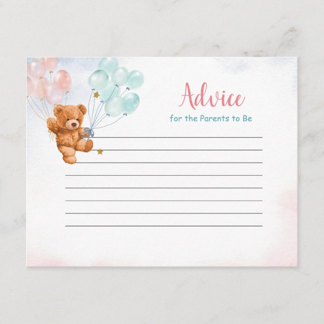 Bear Gender Reveal Ballon Gold Star Advice Card Begleitkarte (Vorderseite)