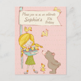 Bear Girl Ducklings Kinder Einladung zum Geburtsta