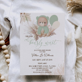 Bear Green Boho Baby Dusche Einladung