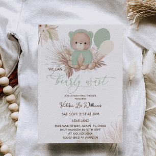 Bear Green Boho Baby Dusche Einladung