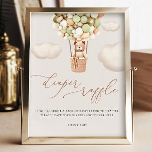 Bear Green Gold Balloons Diaper Raffel-Zeichen Fotodruck