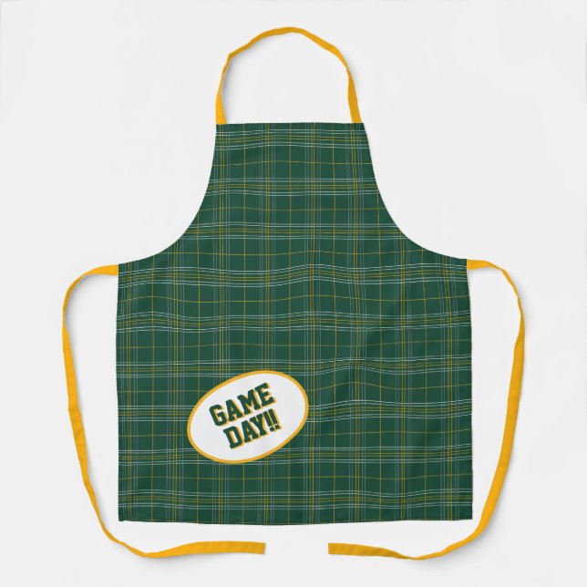 Bear Green & Gold Karierte Pattern Game Day Schürze (Vorderseite)