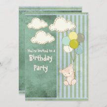Bear Green Rustic Stripes Kindergeburtstag