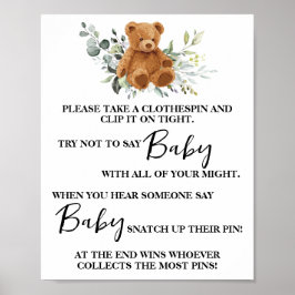 Bear Greenery Dont sagen Baby Clothespin Duschspie Poster