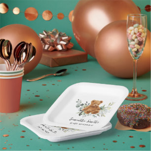 Bear Greenery Eucalyptus Baby Shower Square Pappteller