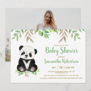 Bear Greenery Gender Neutral Baby Shower Foto Einladung