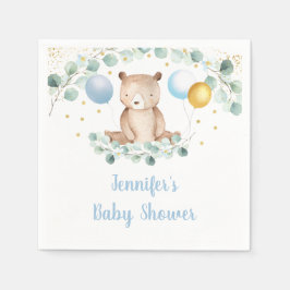 Bear Greenery Gold Blue Boy Baby Dusche Serviette