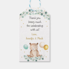 Bear Greenery Gold Gender Neutral Baby Dusche Geschenkanhänger